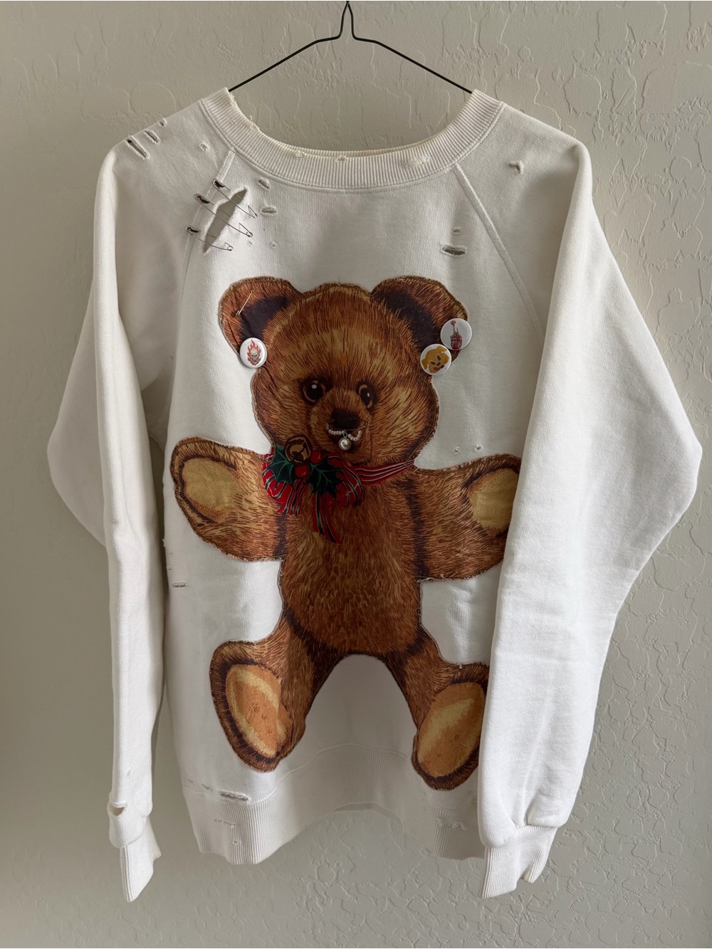 R13 Dirty White Teddy Bear Crewneck Sweatshirt Sz. M